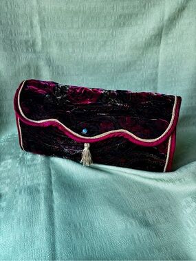 Vintage Secret Garden Velvet Floral Toiletry Bag / Oversized Clutch